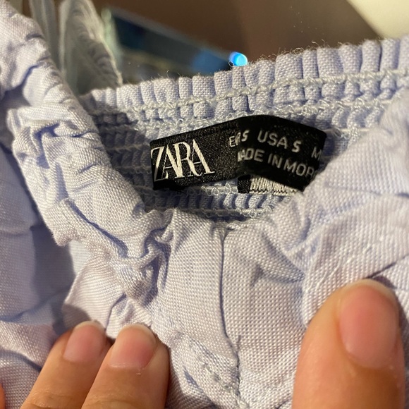 Zara Light Blue Ruched Ruffle Crop Top - Picture 4 of 4